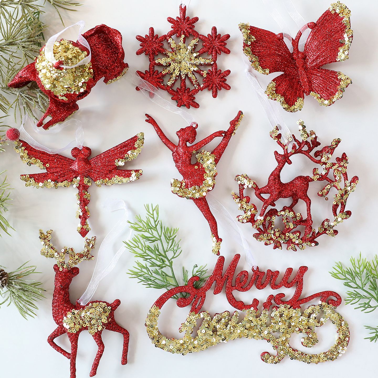 圣诞树装饰圣诞节新款PC挂件亮片撒粉挂件雪花吊坠圣诞树场景布置