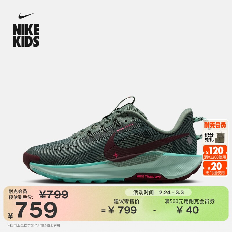 耐克小飞马大童户外跑步鞋春男女童NIKE PEGASUS TRAIL 5 FV5638