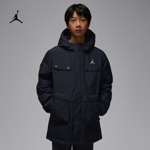 耐克乔丹大童保暖三防羽绒服夹克冬新款男童中长款JORDAN IQ9987