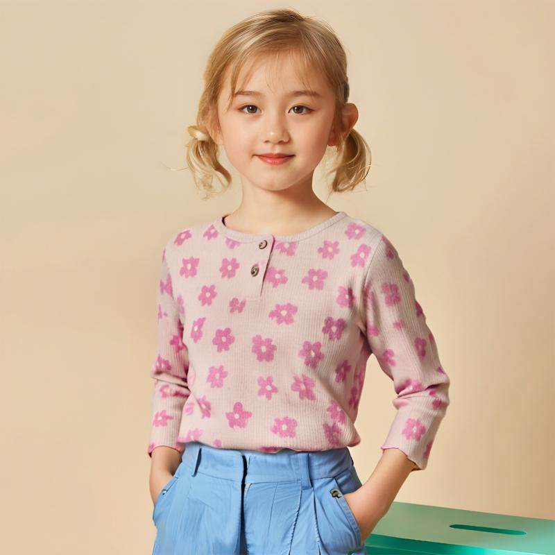 外贸女婴幼儿软糯可爱木耳边打底衫原单花朵高弹力螺纹棉春秋长袖,童装/婴儿装/亲子装,T恤,淘宝优惠券,粉丝福利购,淘宝优惠卷