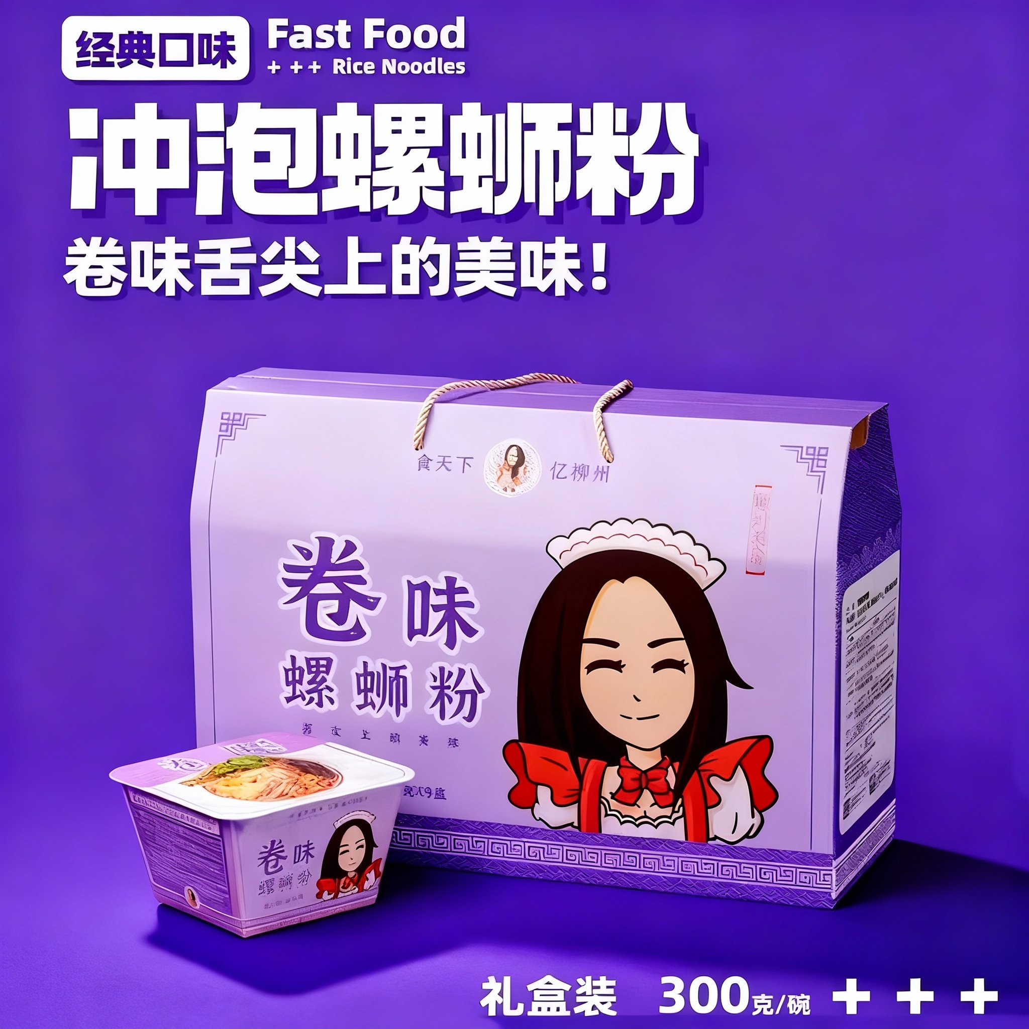 卷味螺蛳粉300g冲泡型速食免煮柳州正宗螺丝粉盒装袋装可微波冲泡