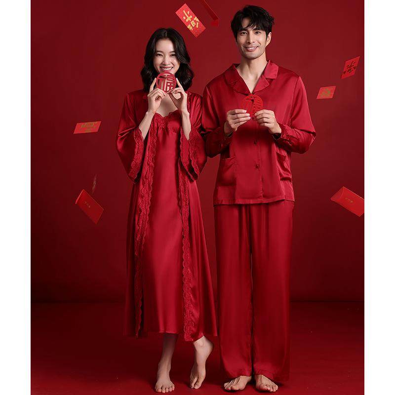 法式晨袍新娘高级感红色本命年情侣睡衣套装春夏季家居服,女士内衣/男士内衣/家居服,睡衣/家居服套装,淘宝优惠券,粉丝福利购,淘宝优惠卷
