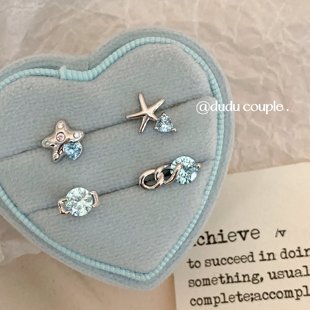 嘟嘟夫妇蓝色系耳骨钉医用钛钢养耳洞耳钉精致小巧睡觉免摘耳环女