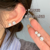 嘟嘟夫妇S999纯银满钻耳钉养耳洞爆闪耳蜗钉睡觉免摘耳骨钉耳饰女