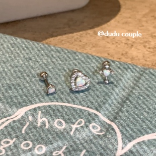 嘟嘟夫妇爱心欧泊石耳钉睡觉免摘耳蜗钉医用钛钢耳骨钉养耳洞女