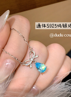 s925纯银项链蝴蝶结吊坠锁骨链女