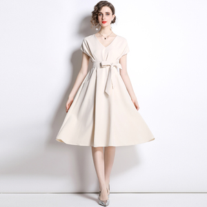 PS24241# 赫本风口袋裙法式高腰连衣裙女夏白色长裙 服装批发女装直播货源