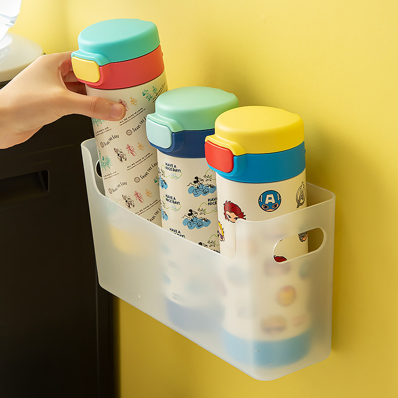 壁挂式水杯收纳盒加厚半透明免打孔安装带侧把手儿童保温杯置物架,收纳整理,其他收纳盒,淘宝优惠券,粉丝福利购,淘宝优惠卷