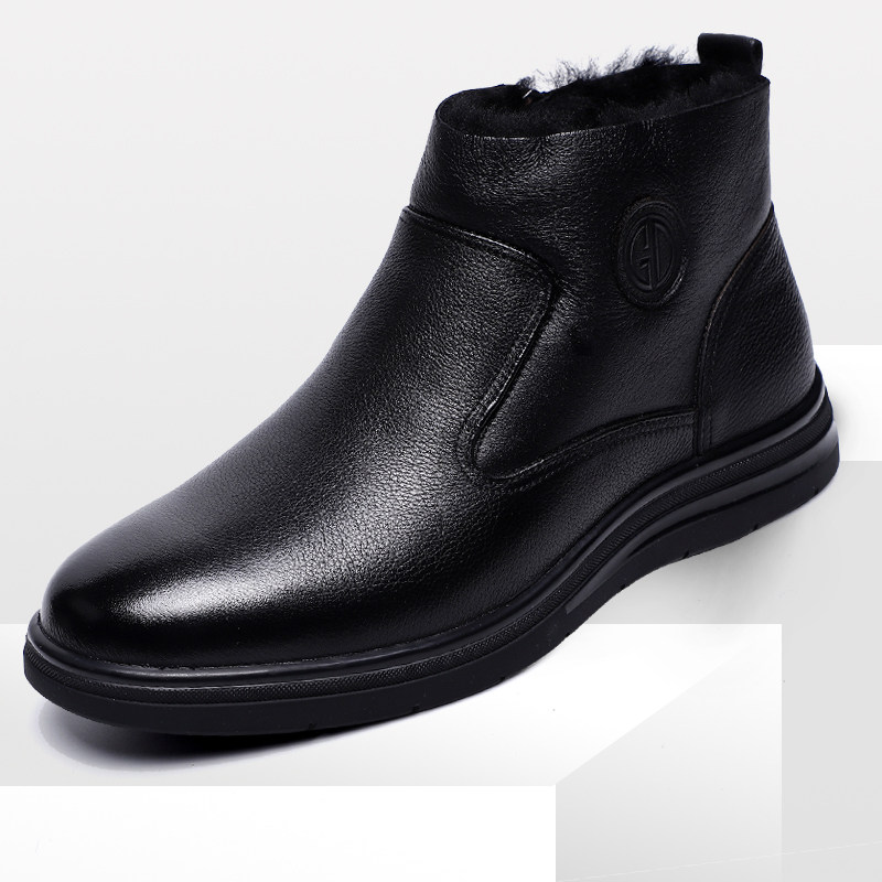 金利来男鞋2024冬季新款加绒厚底保暖棉靴真皮皮毛一体棉鞋男靴子