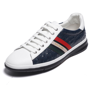 金利来男鞋2024秋季新款正品真皮系带鸵鸟纹运动休闲皮鞋男板鞋