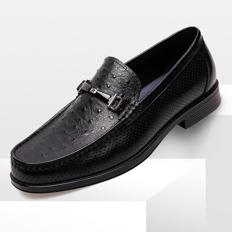 金利来男鞋夏新款专柜正品鞋鸵鸟纹真皮套脚镂空商务休闲皮凉鞋男