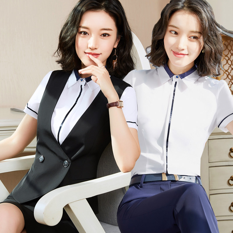 白衬衫女短袖夏季工作服半袖修身OL职业衬衣裙子马甲套装酒店工装|ruв категории Женская одежда, костюм/студенты школьную форму/обмундирования, профессионального женский костюм - от Buy2taobao.com для оказания профессиональной услуги покупки агента Taobao