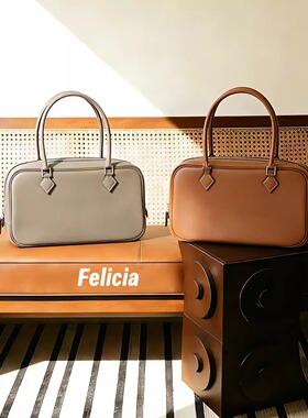 Felicia高级复古感百搭通勤休闲手缝牛皮手提羽毛包