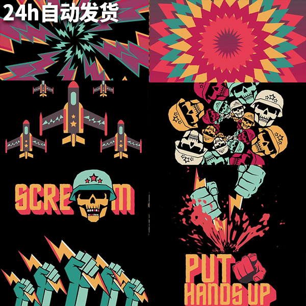 80个resolume卡通骷髅动漫hiphop嘻哈说唱vj视频素材pop-aganda