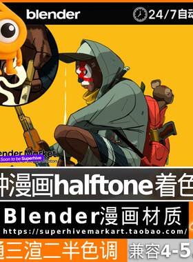 Blender卡通漫画动漫三渲二漫画halftone复古2D风格化着色器材质