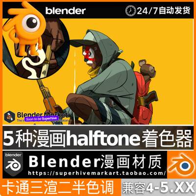 Blender卡通漫画动漫三渲二漫画halftone复古2D风格化着色器材质