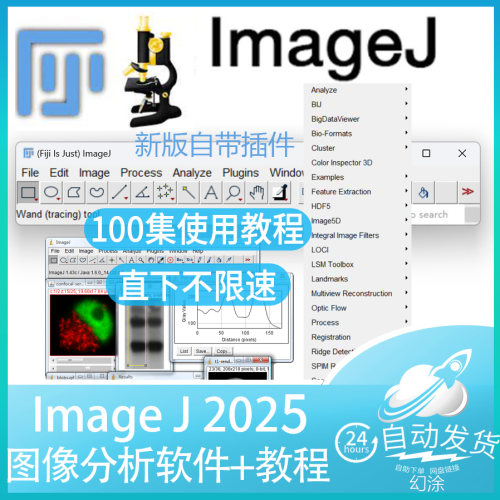 新版image j FIJI图像处理软件win mac灰度分析荧光计数ImageJ
