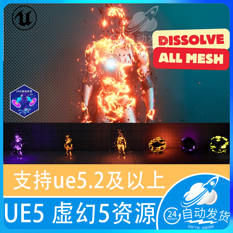 UE5 虚幻5 溶解人物角色火焰烟雾蒸发消散消亡分解vfx尼瓜特效