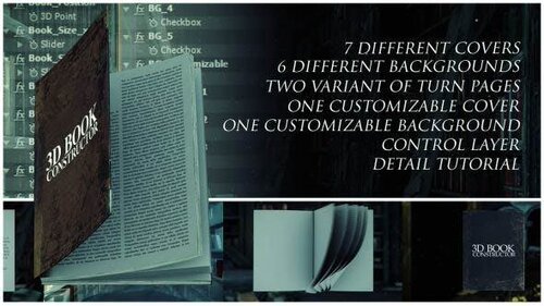 AE模板 3d书籍自定义制作翻书复古古籍图书 3d book constructor