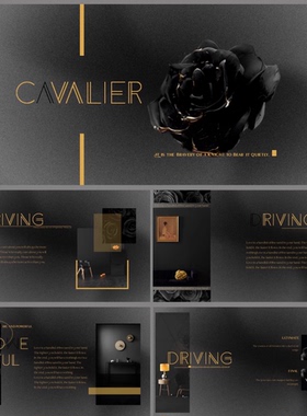 原创PPT 高级感烫金室内设计暗黑风黑色金属玫瑰艺术PPT模板