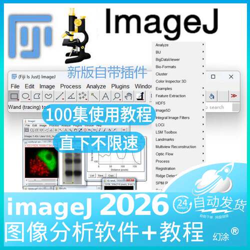 新版image j FIJI图像处理软件win mac灰度分析荧光计数ImageJ