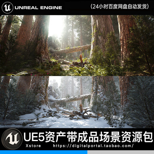 ue5虚幻5 写实森林红杉树林场景素材资源 包含雪景Redwood Forest
