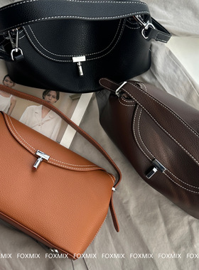 高级感荔枝纹软皮枕头包女垂感手提托特包复古翻盖法式小包包斜挎