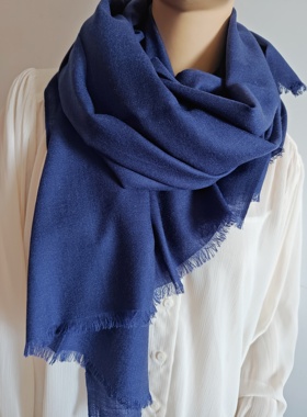 皇室蓝 100%羊毛围巾 超长220cm披肩 高级感显白色出口品质`