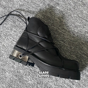 现货NEWROCK金属后跟dirk bikkembergs archive平替绑带皮靴