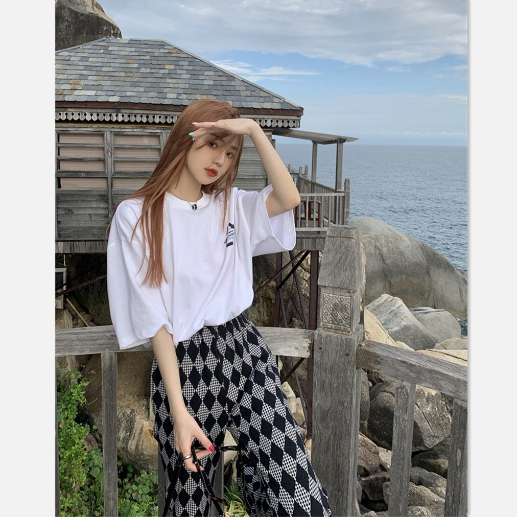 Real price Korean loose and thin round neck letter short sleeve T-shirt