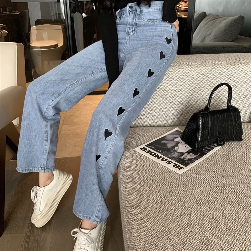 Real price 2021 new high waist thin versatile loose wide leg pants straight tube love jeans
