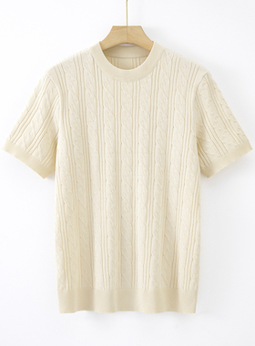 麻花短袖针织衫男春夏季薄款高端加大码男士提花T恤 宽松休闲上衣