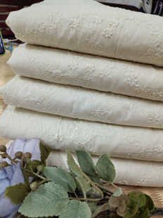 590*60cm纯棉米色满幅蔷薇花枝刺绣蕾丝布料DIY衣服裙子面料裁片