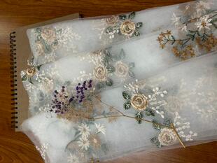 米白色满幅刺绣网纱小裁片绣花蕾丝布料设计diy辅料约200*50cm