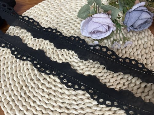 3cm黑色缕空刺绣纯棉布蕾丝花边辅料手工DIY衣服裙摆