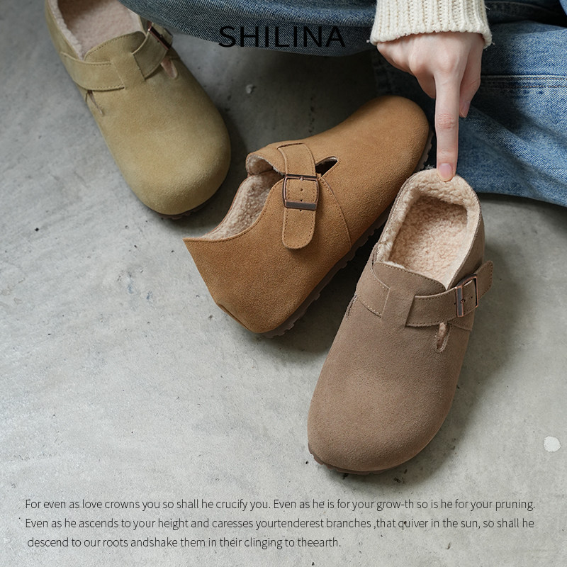 【现货】磨砂牛皮勃肯鞋加绒5cm增高真皮女2025春秋新款奶奶鞋女