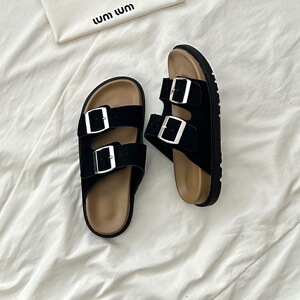 真皮勃肯鞋女复古2025新款百搭休闲平底单鞋一脚蹬懒人豆豆鞋