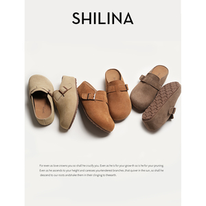 磨砂牛皮勃肯鞋包头拖鞋复古休闲软底绒面平底一脚蹬懒人博肯鞋夏