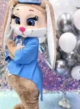 网红蓝色长耳朵兔子卡通人偶服装人穿行走道具头套演出cos玩偶服