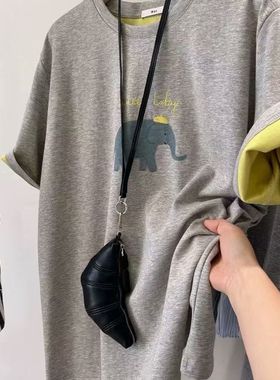 广州十三行高货灰色正肩t恤女短袖夏季百搭圆领半袖上衣韩版宽松