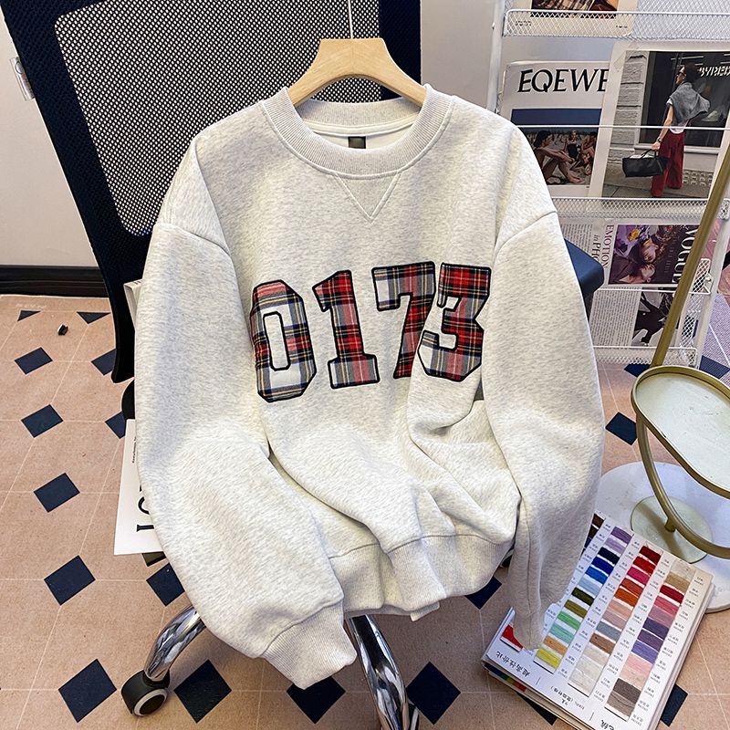 纯棉圆领套头卫衣韩系慵懒风上衣