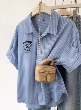 广州十三行高货韩系减龄百搭正肩短袖衬衫女夏季polo领上衣设计感