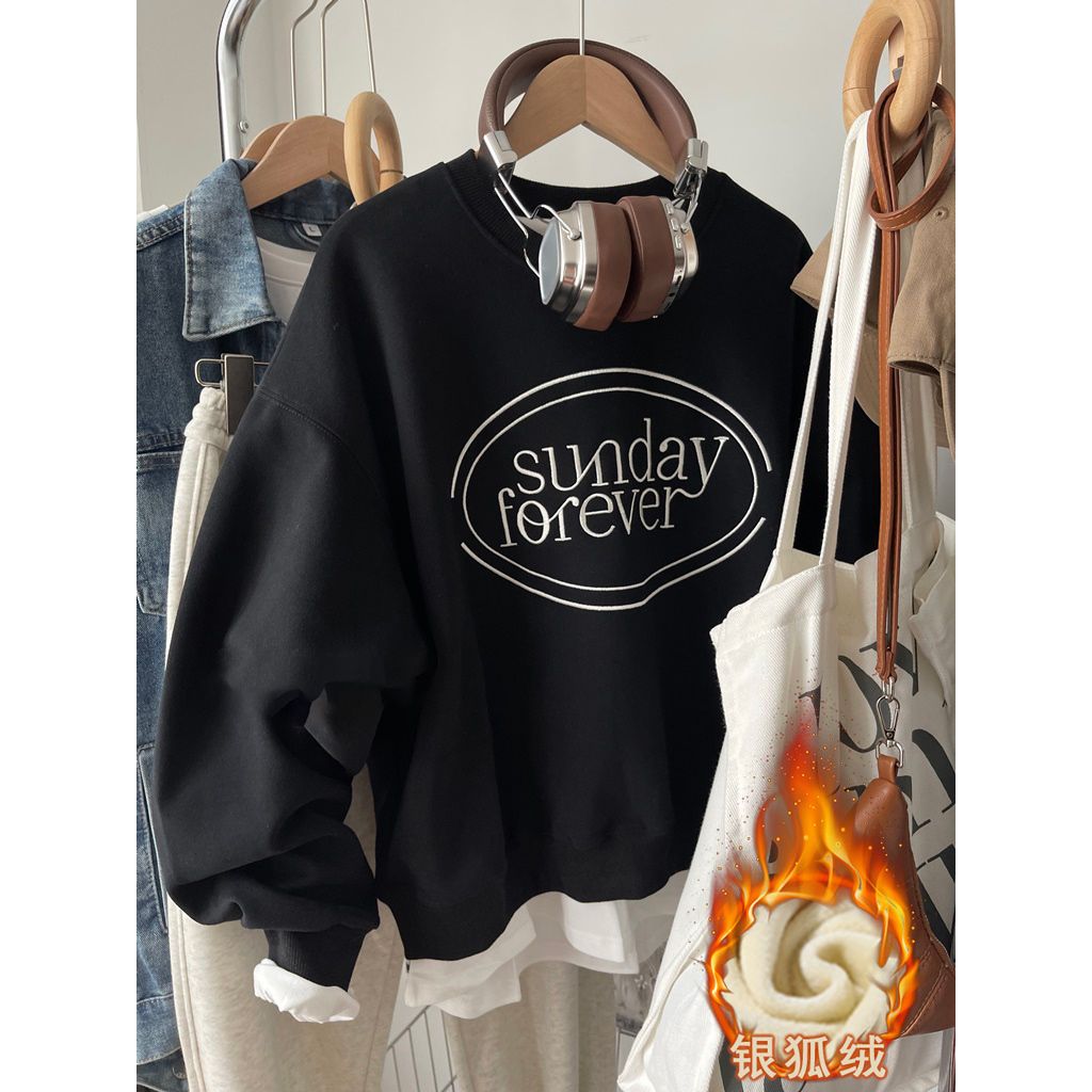 重磅纯棉加绒加厚无帽卫衣女秋冬