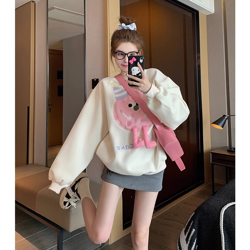 加绒加厚卫衣女秋冬宽松减龄上衣