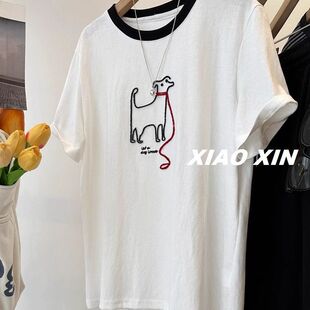 上衣内搭短袖 广州十三行女装 百搭洋气薄款 时尚 拼色设计感t恤夏季