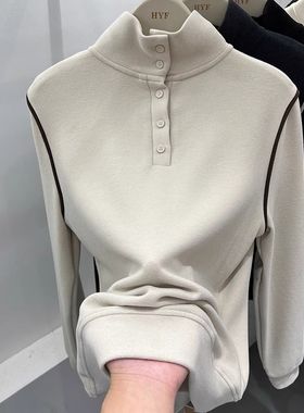 广州十三行女装春秋德绒长袖t恤保暖打底衫韩系翻领短款上衣冬季