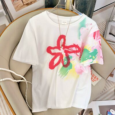 白色正肩纯棉短袖t恤女夏设计感