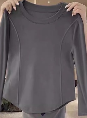 广州十三行女装灰色长袖打底衫t恤女春秋季内搭修身短款鱼骨上衣