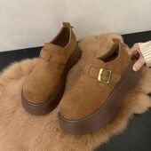 百搭乐福鞋 复古圆头深口单鞋 女2025年春秋新款 软皮厚底增高勃肯鞋