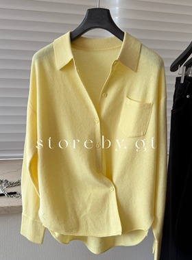 超治愈浅鹅黄羊绒羊毛斜扣衬衫 极简ins风时髦秋冬羊绒红色针织衫